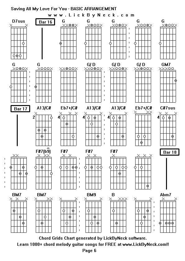 Chord Grids Chart of chord melody fingerstyle guitar song-Saving All My Love For You - BASIC ARRANGEMENT,generated by LickByNeck software.